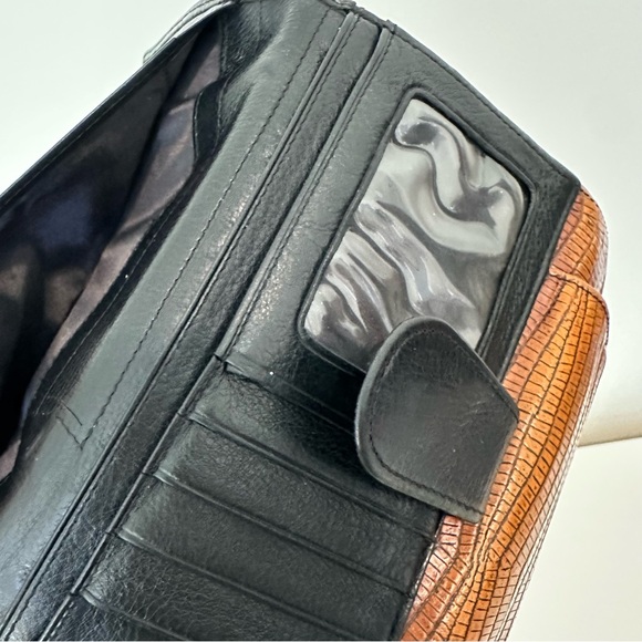 Vintage Brighton Leather Wallet with Brown Crocodile Embossed Flap Silver Buckle - Picture 9 of 10